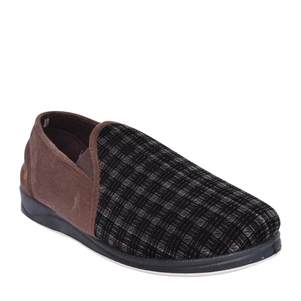 Mens PADDERS Albert Checked Slipper For Men In Brown