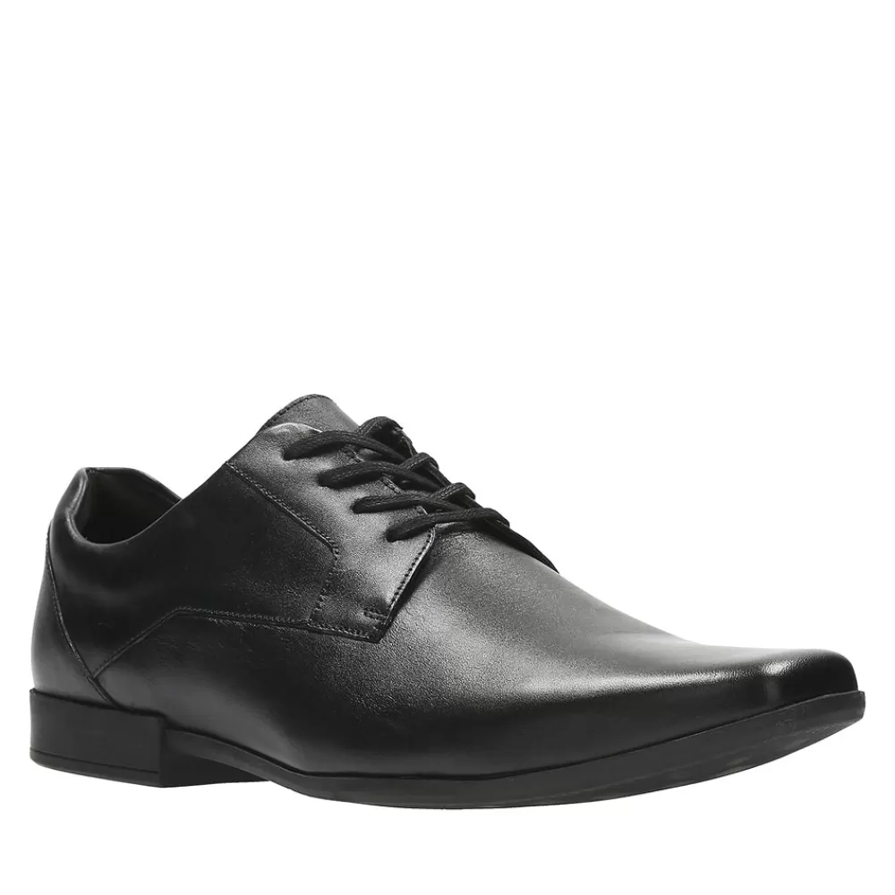 Mens CLARKS Glement Lace Leather Shoe In Blk Leather