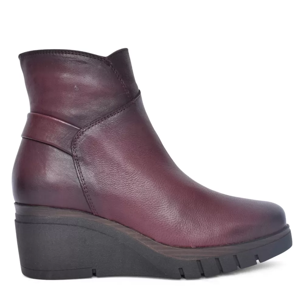 Ladies PAULA URBAN Ladies 10-1142 Wedge Heel Ankle Boot In Burgandy