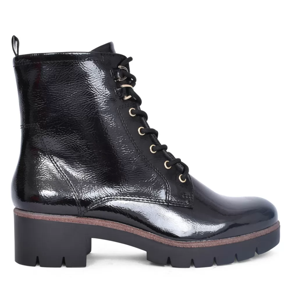 Ladies TAMARIS Ladies 1-25297 Laced Ankle Boot In Black Patent