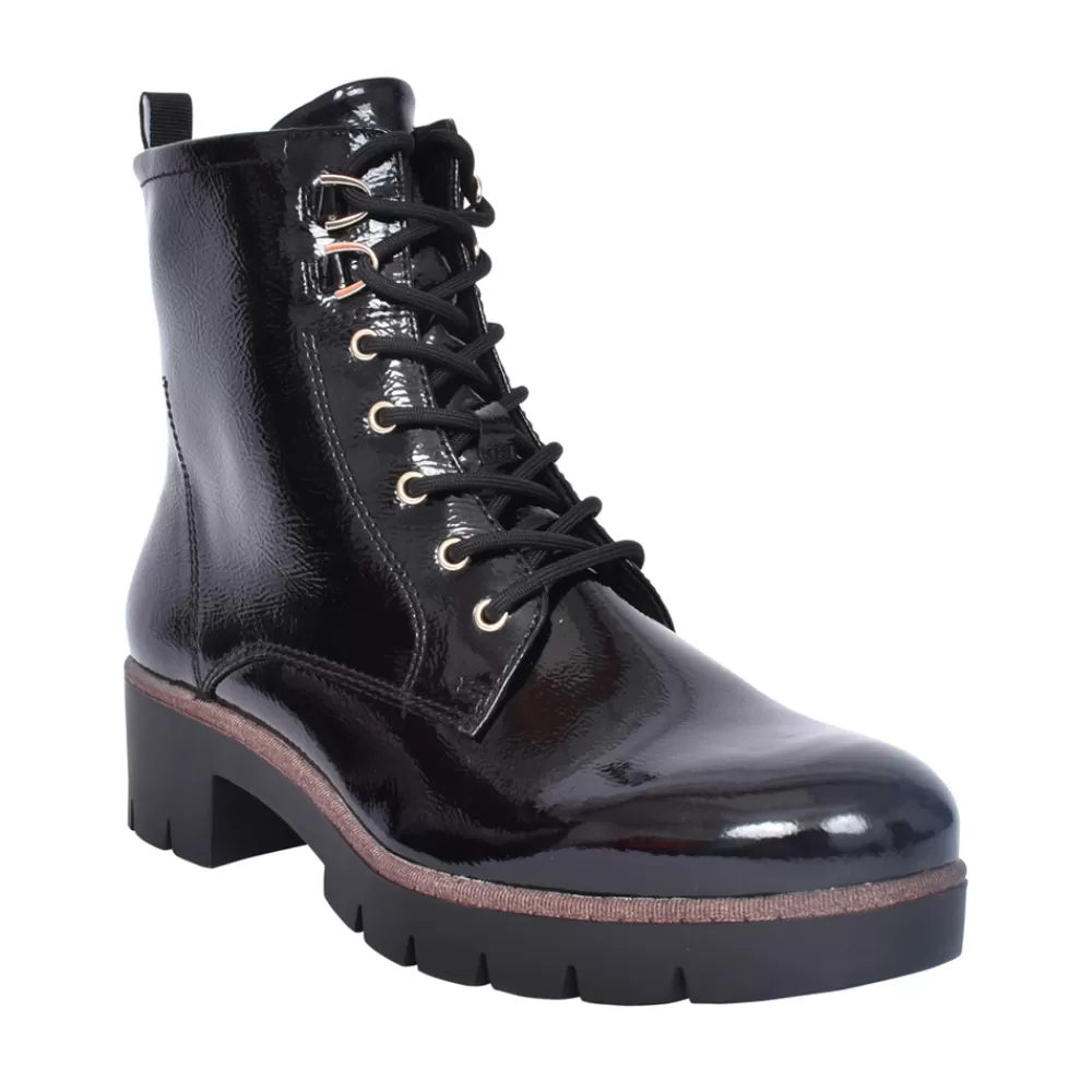 Ladies TAMARIS Ladies 1-25297 Laced Ankle Boot In Black Patent