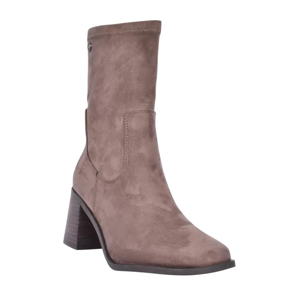 Ladies XTI Ladies 140485 Block Heel Calf Boot In Taupe