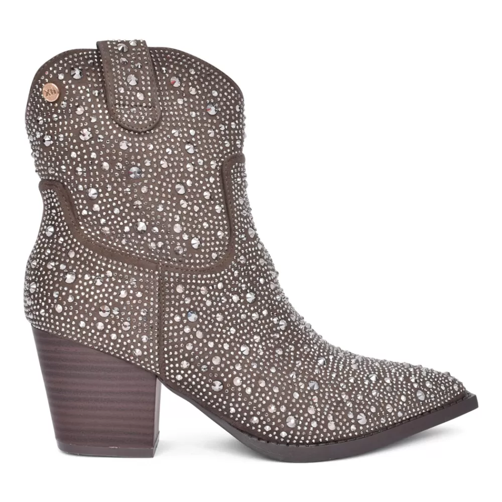 Ladies XTI Ladies 141723 Block Heel Ankle Boot In Taupe