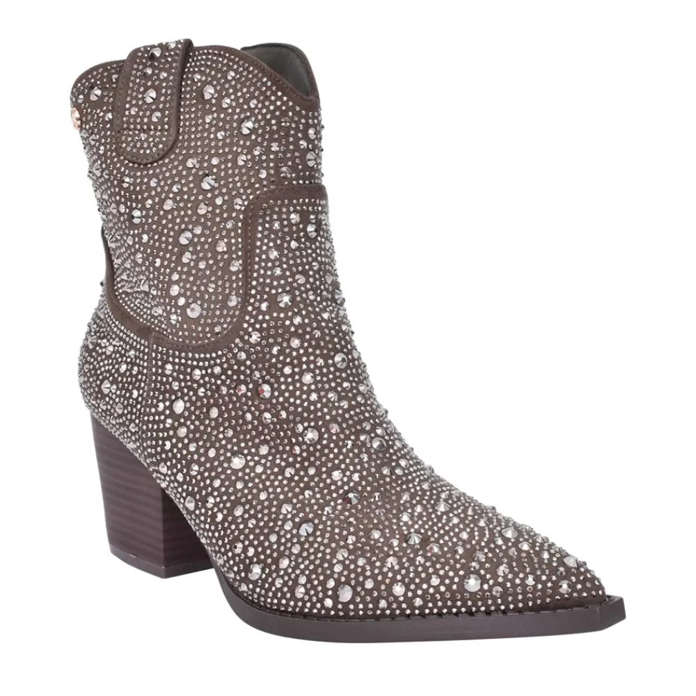 Ladies XTI Ladies 141723 Block Heel Ankle Boot In Taupe