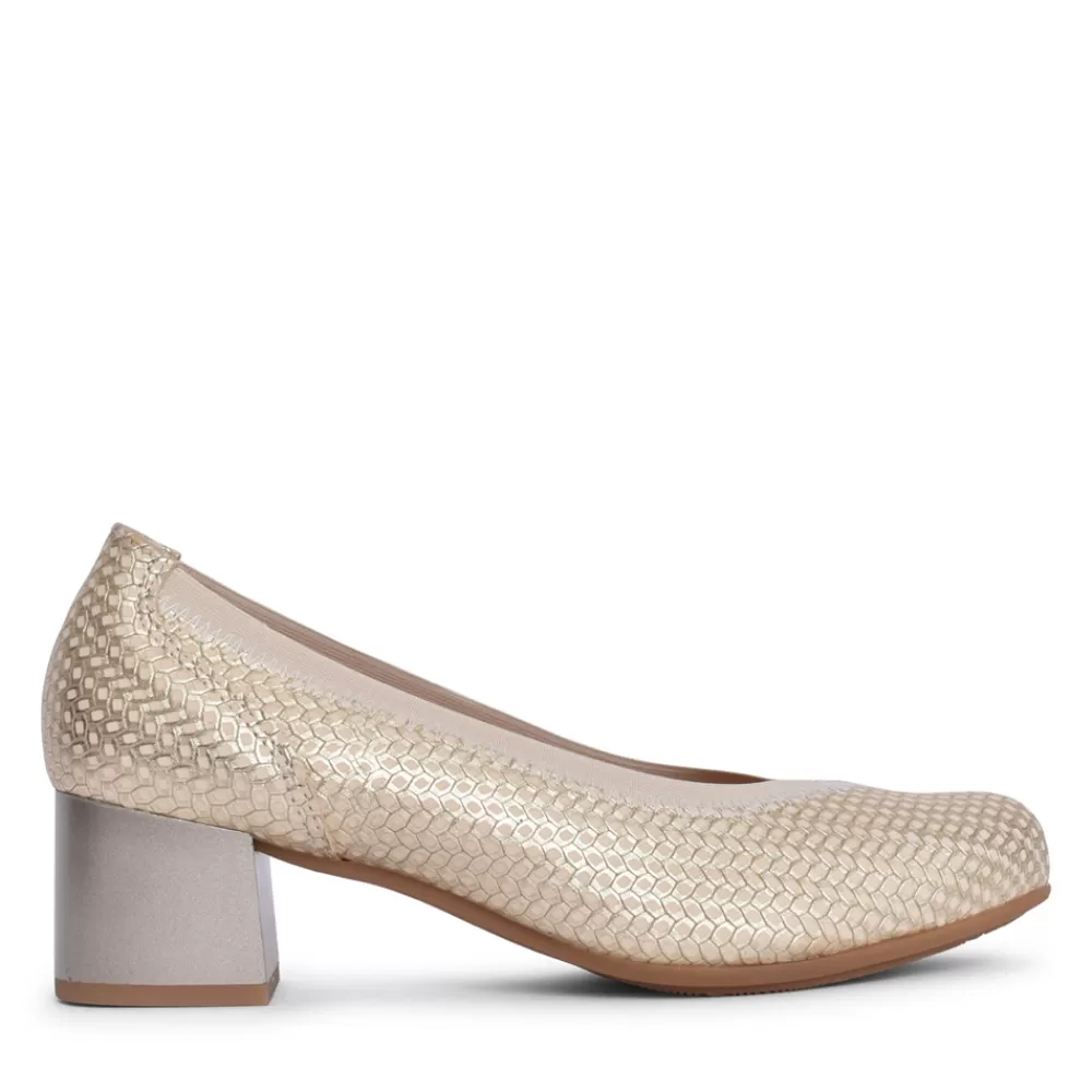 Ladies PITILLOS Ladies 5090 Low Heel Court Shoe In Gold