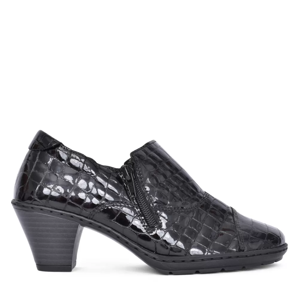 Ladies RIEKER Ladies 57173 Low Heel Shoe In Black Patent