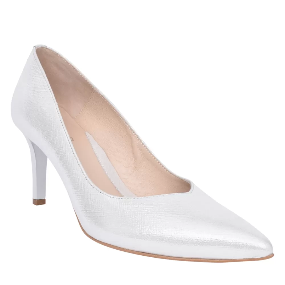 Ladies EMIS Ladies 6047 Medium Heel Court Shoe In Silver
