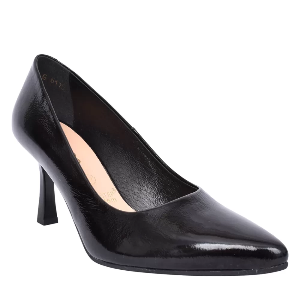 Ladies BIOECO Ladies 6178 Medium Heel Court Shoe In Black Patent