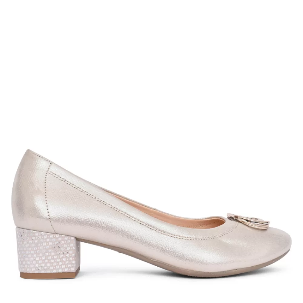 Ladies BIOECO Ladies 6415 Low Heel Court Shoe In Gold