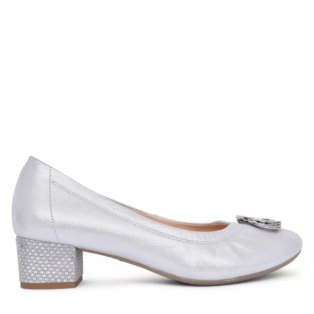 Ladies BIOECO Ladies 6415 Low Heel Court Shoe In Silver