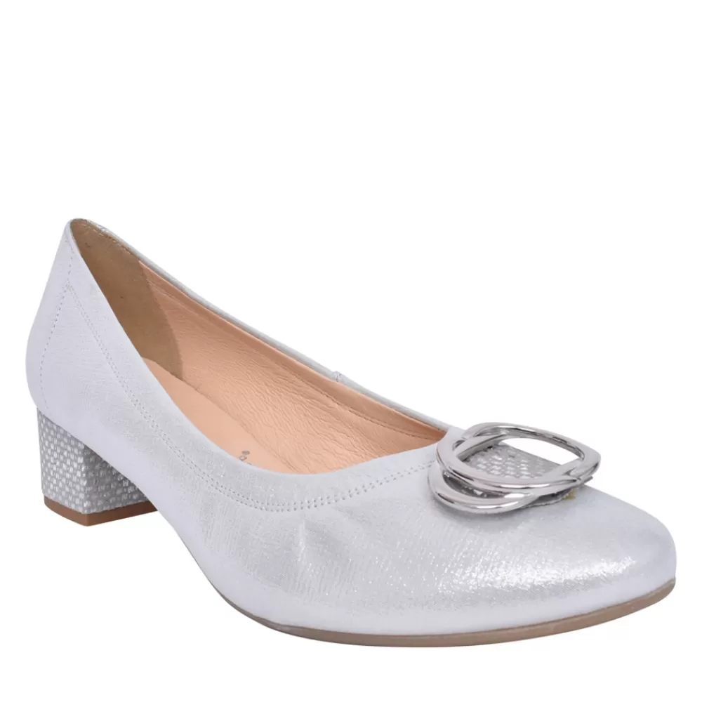 Ladies BIOECO Ladies 6415 Low Heel Court Shoe In Silver