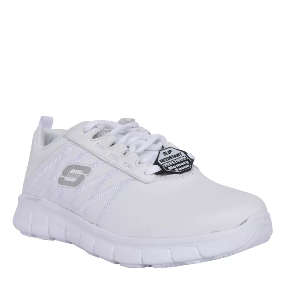 Ladies SKECHERS Ladies 76576Ec Sure Track Laced Trainer In White
