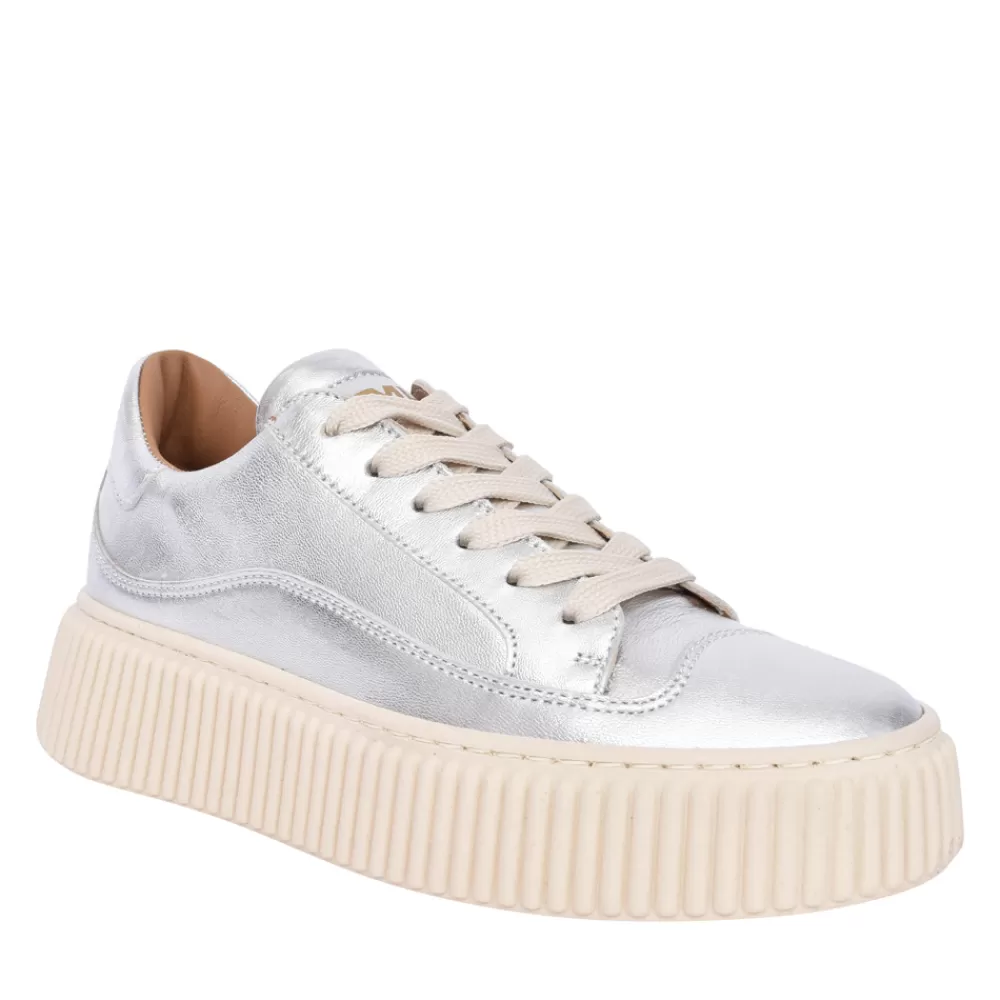 Ladies MELINE Ladies 8205 Laced Trainer In Silver