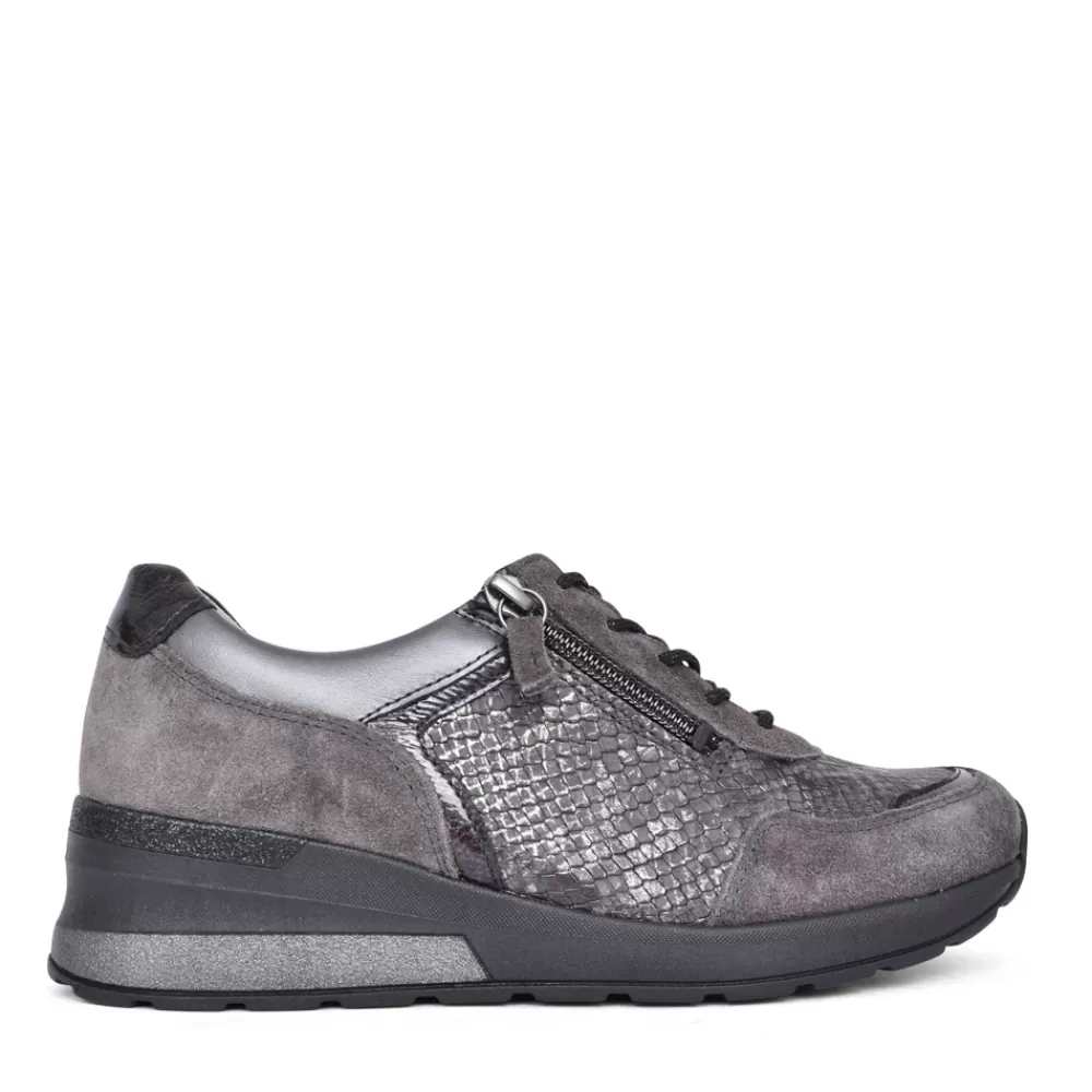 Ladies WALDLAUFER Ladies 939008 H-Clara Laced Trainer In Grey