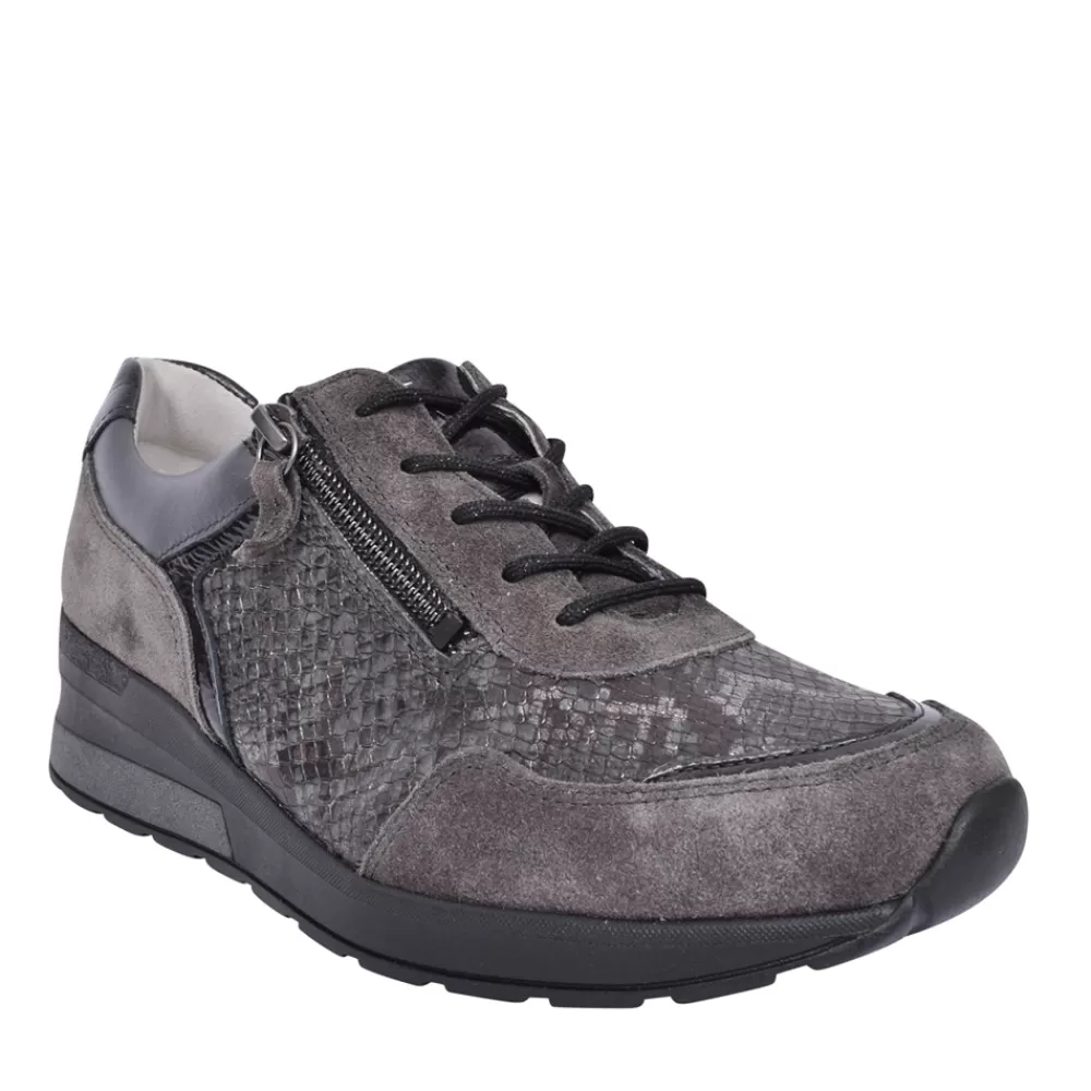 Ladies WALDLAUFER Ladies 939008 H-Clara Laced Trainer In Grey