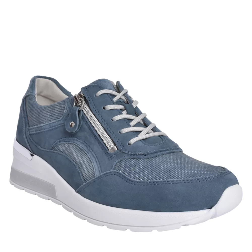 Ladies WALDLAUFER Ladies 93901 H-Clara Laced Trainer. In Blue
