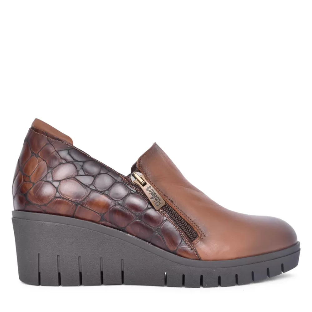 Ladies VALERIA's Ladies 9612 Wedge Heel Slip-On Shoe In Tan