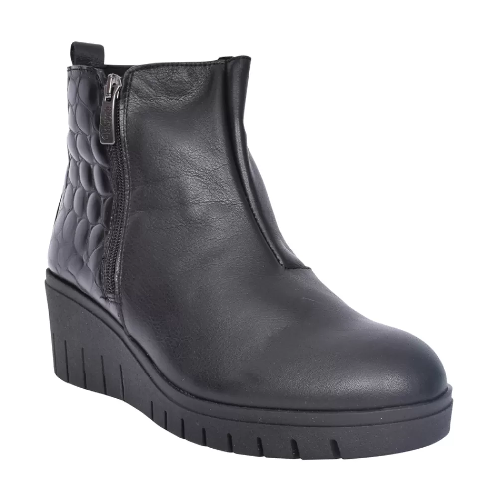 Ladies VALERIA's Ladies 9613 Wedge Heel Ankle Boot In Black Leather