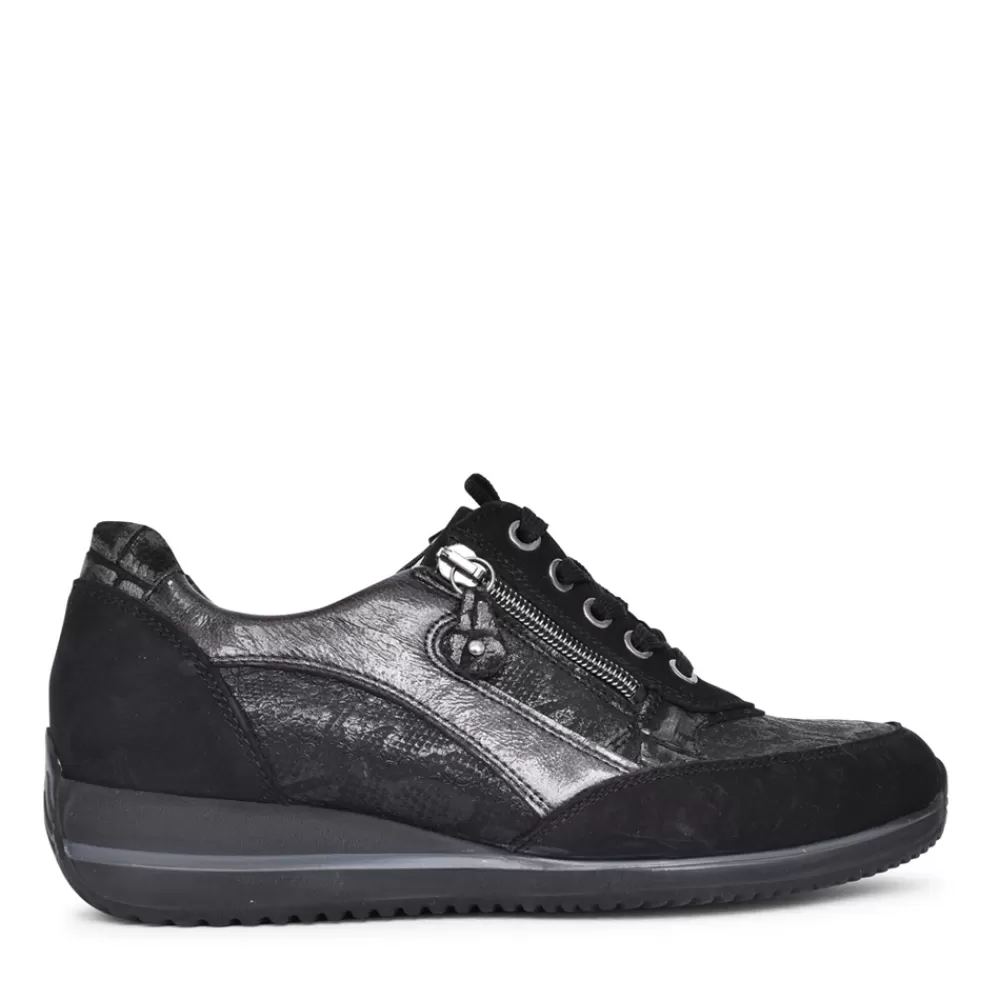 Ladies WALDLAUFER Ladies 980008 Himona Laced Trainer In Black