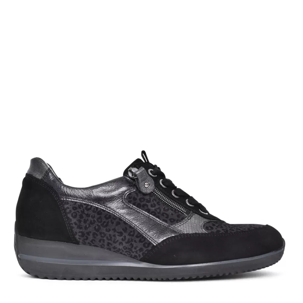 Ladies WALDLAUFER Ladies 980008 Himona Laced Trainer In Black Intere