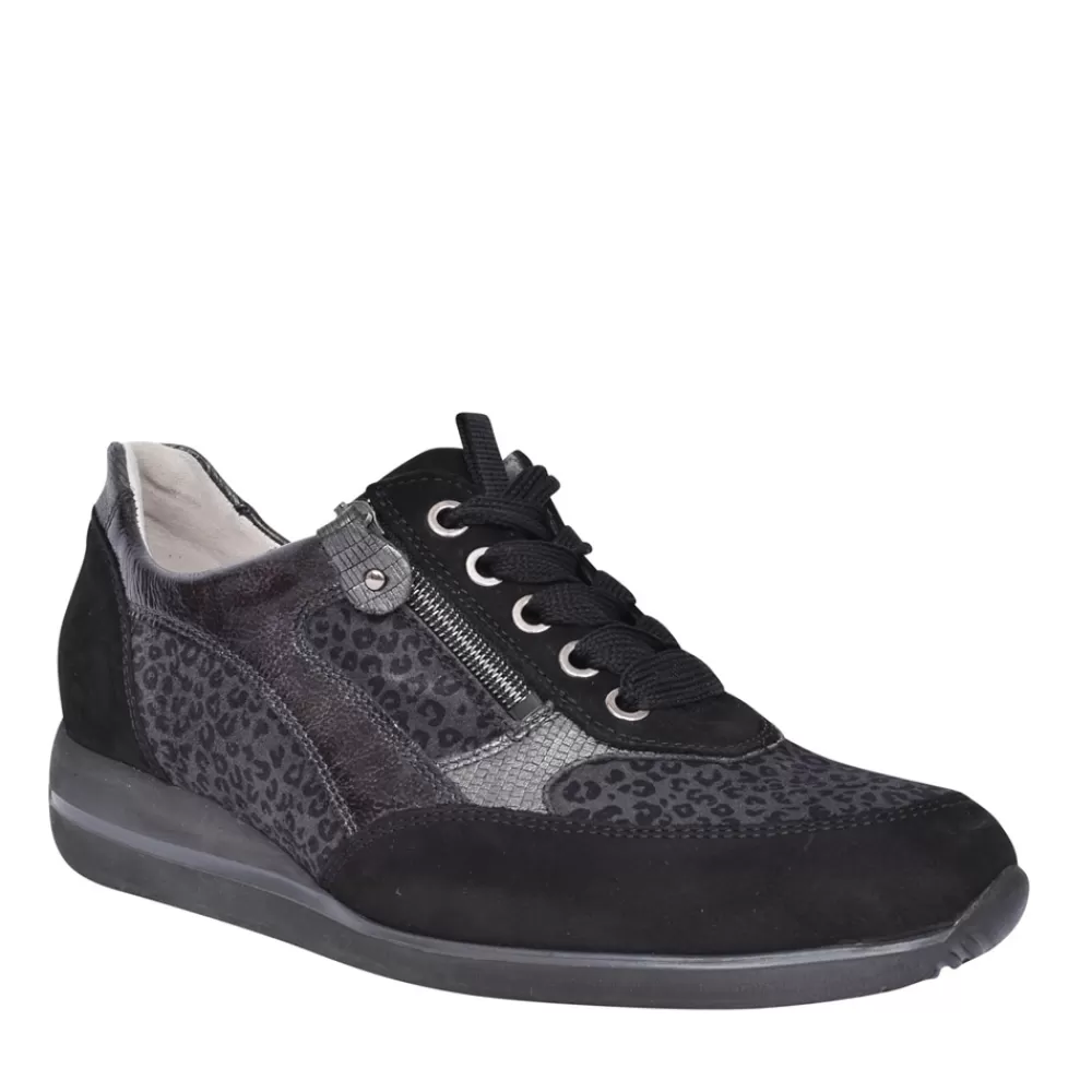 Ladies WALDLAUFER Ladies 980008 Himona Laced Trainer In Black Intere