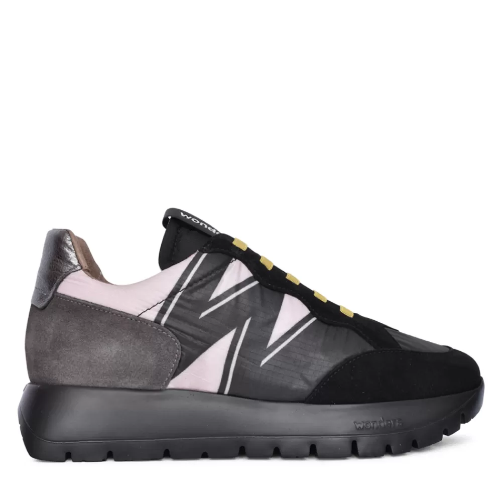 Ladies WONDERS Ladies A-2452 T Wedge Laced Trainer In Black