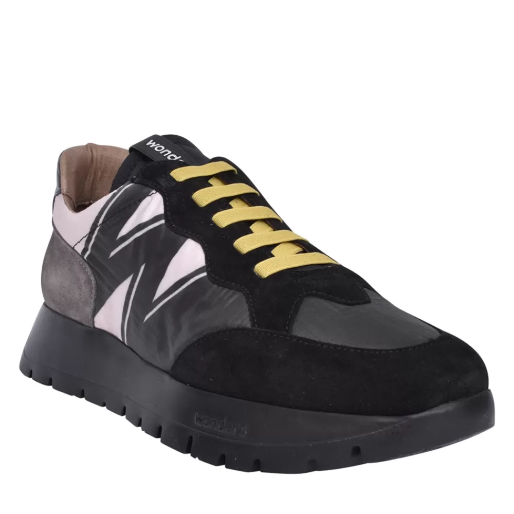 Ladies WONDERS Ladies A-2452 T Wedge Laced Trainer In Black