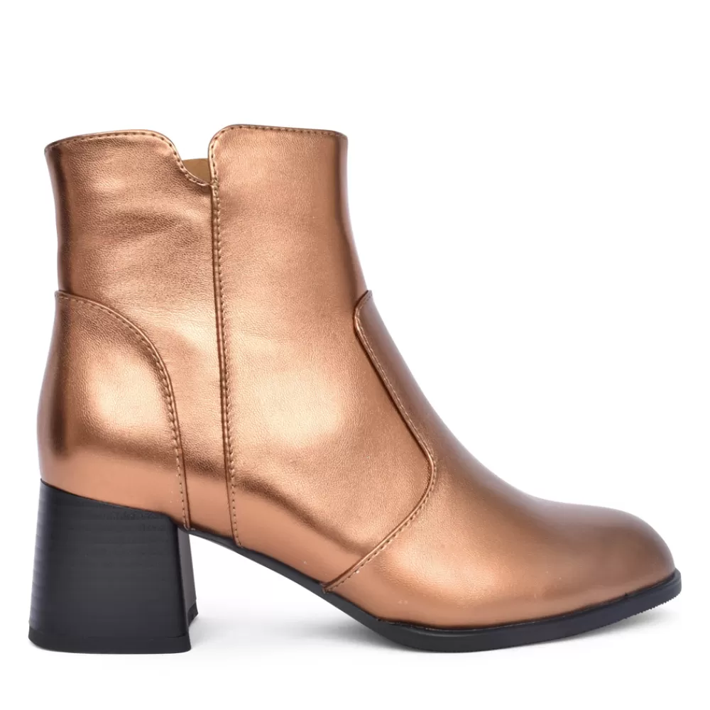 Ladies DANCING MATILDA Ladies Acrobat 006 Block Heel Ankle Boot In Bronze