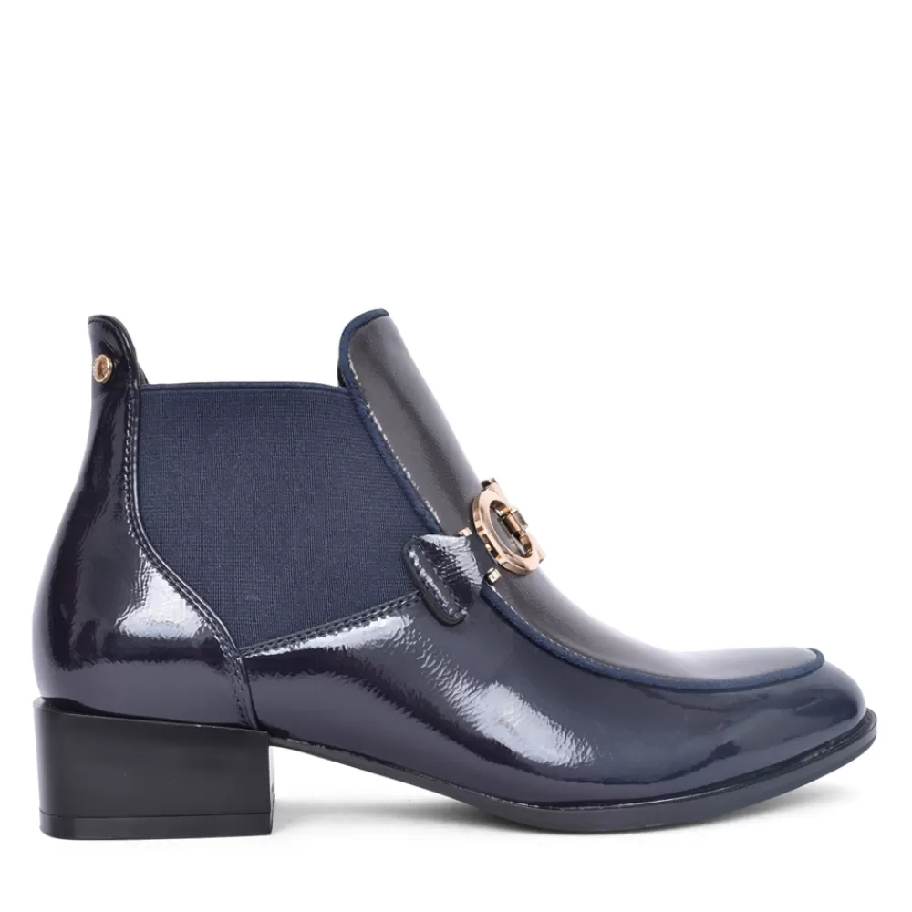 Ladies PATRIZIO COMO Ladies Aubonne Low Heel Ankle Boot In Dark Blue