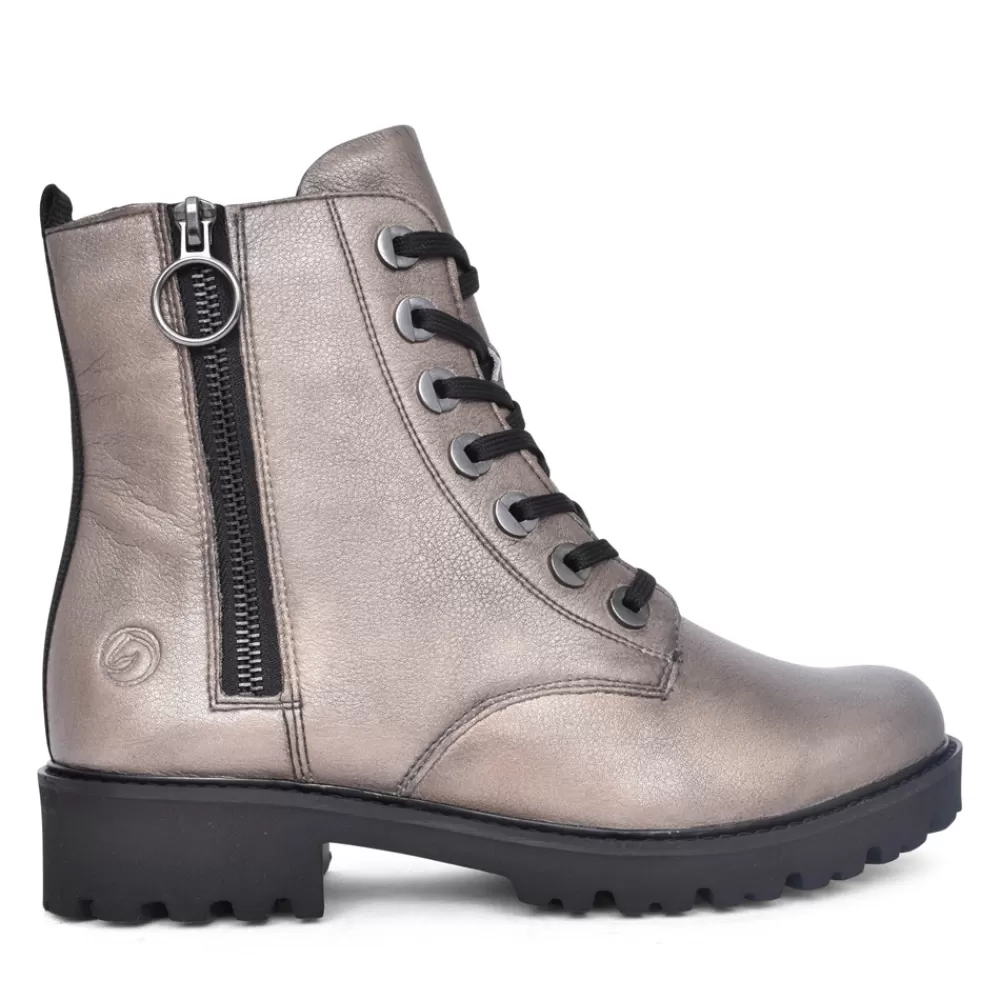 Ladies REMONTE Ladies D8671 Laced Ankle Boot In Metallic