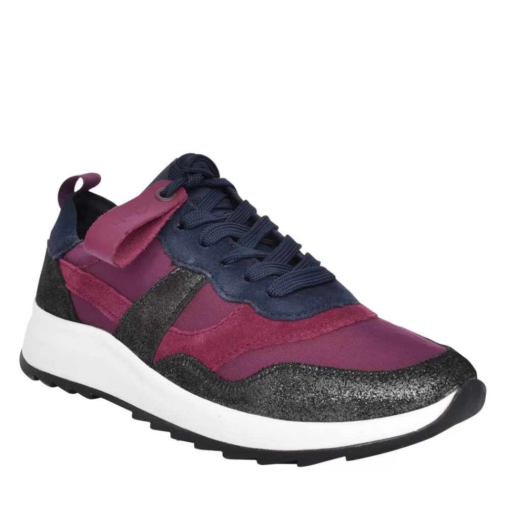 Ladies CLARKS Ladies Dashlite Jazz Combi D-Fit Trainer In Plum