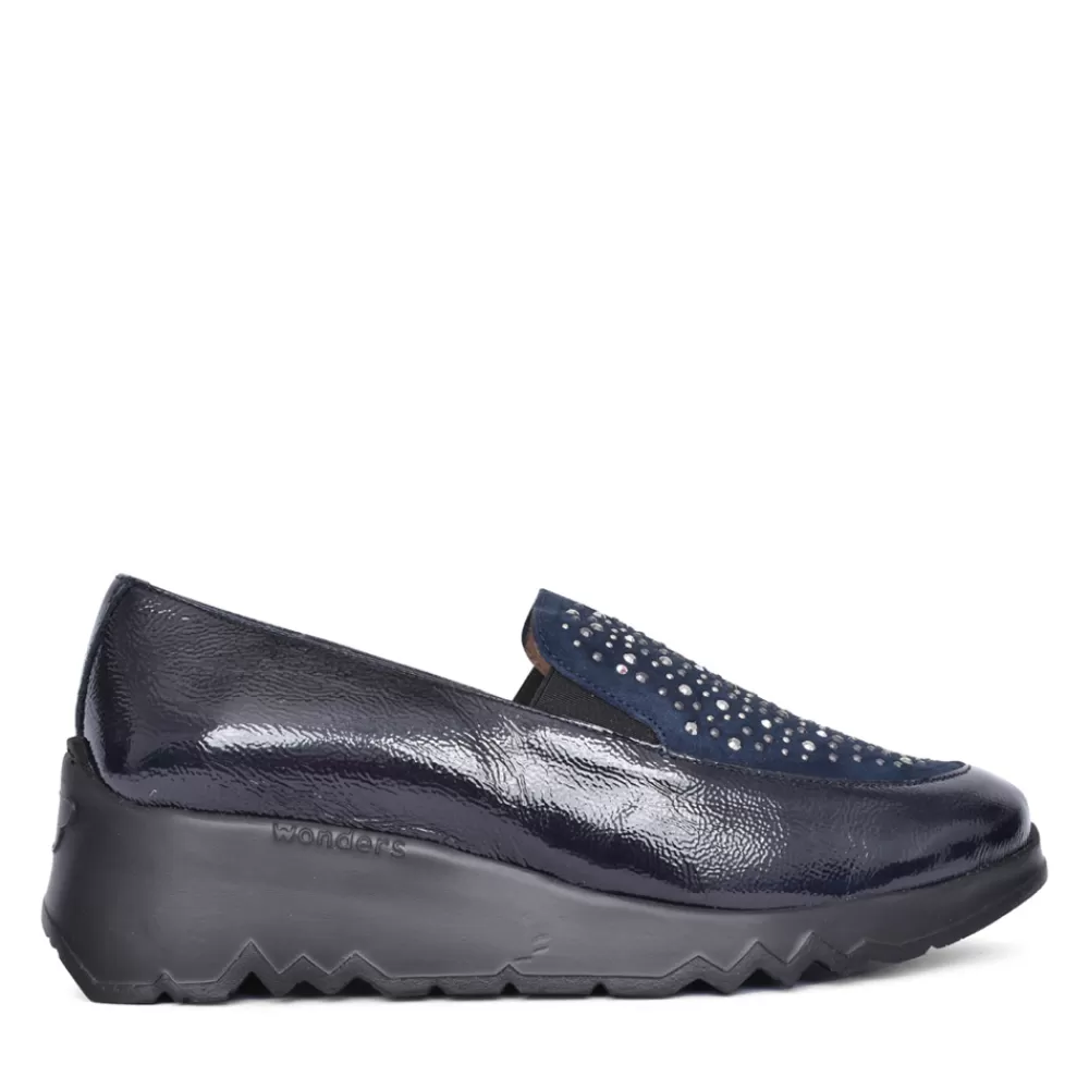 Ladies WONDERS Ladies E-6733 Wedge Slip-On Shoe In Blue