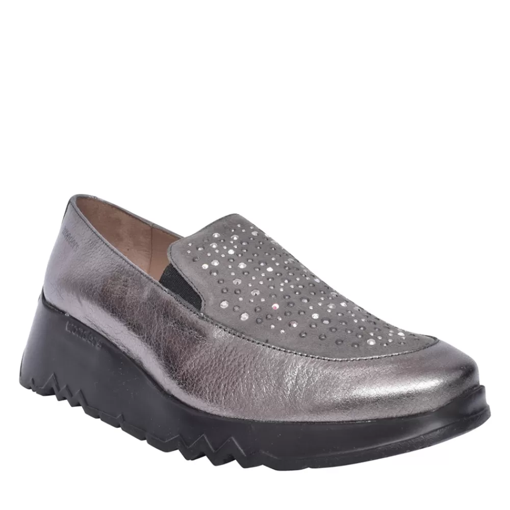 Ladies WONDERS Ladies E-6733 Wedge Slip-On Shoe In Pewter