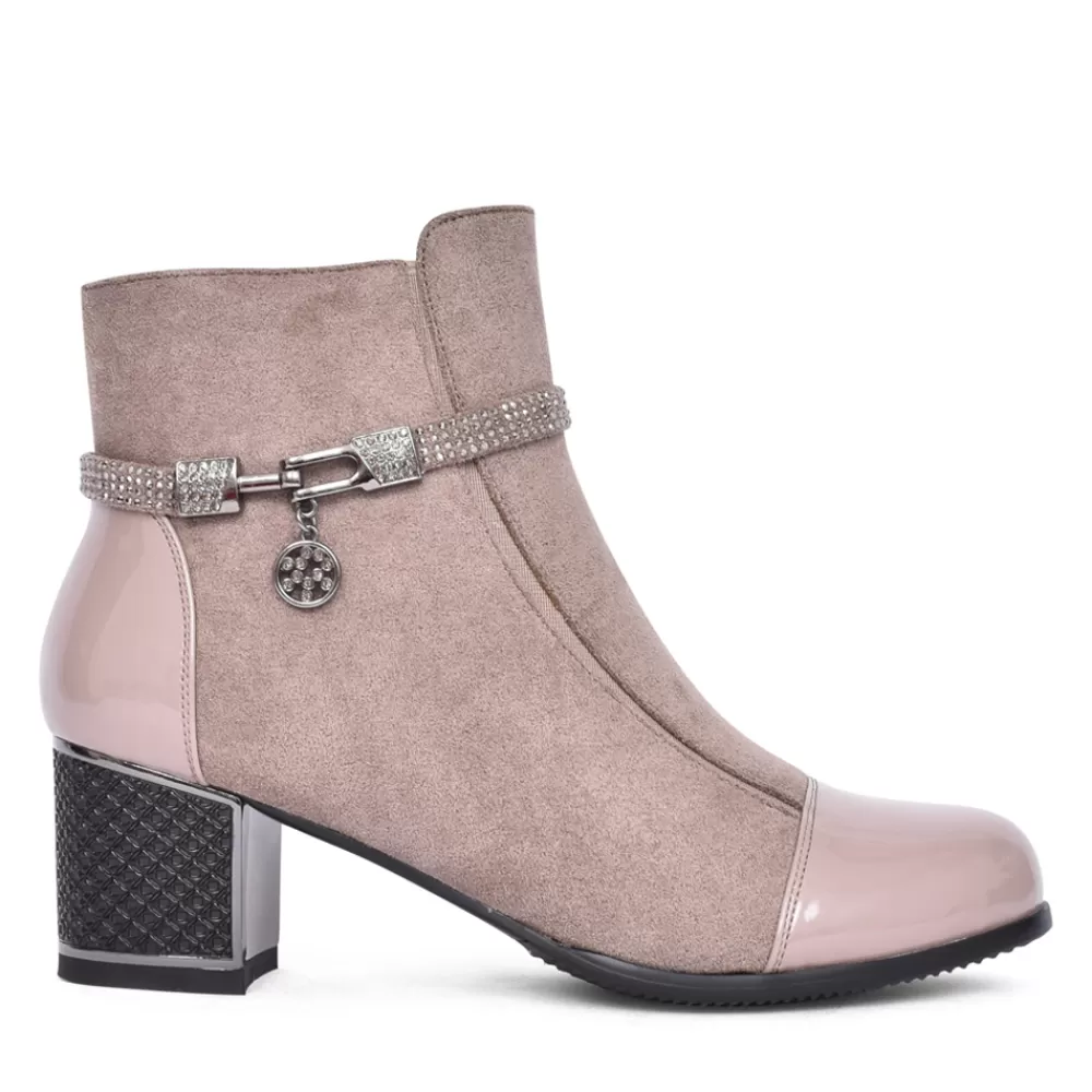 Ladies REDZ Ladies F3922 Block Heel Ankle Boot In Taupe