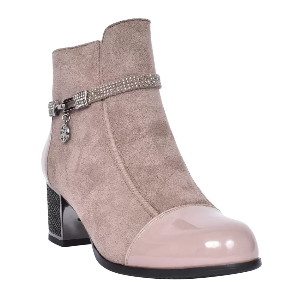 Ladies REDZ Ladies F3922 Block Heel Ankle Boot In Taupe
