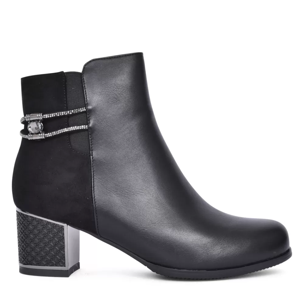 Ladies REDZ Ladies F3925 Block Heel Ankle Boot In Black
