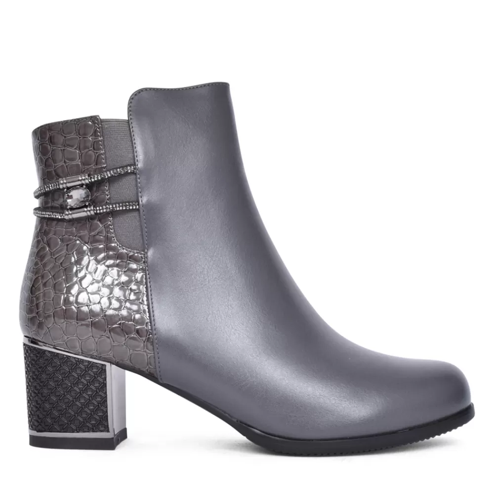 Ladies REDZ Ladies F3925 Block Heel Ankle Boot In Grey