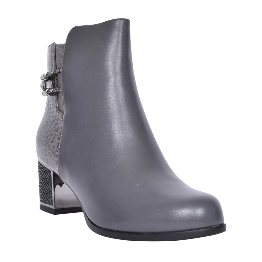 Ladies REDZ Ladies F3925 Block Heel Ankle Boot In Grey