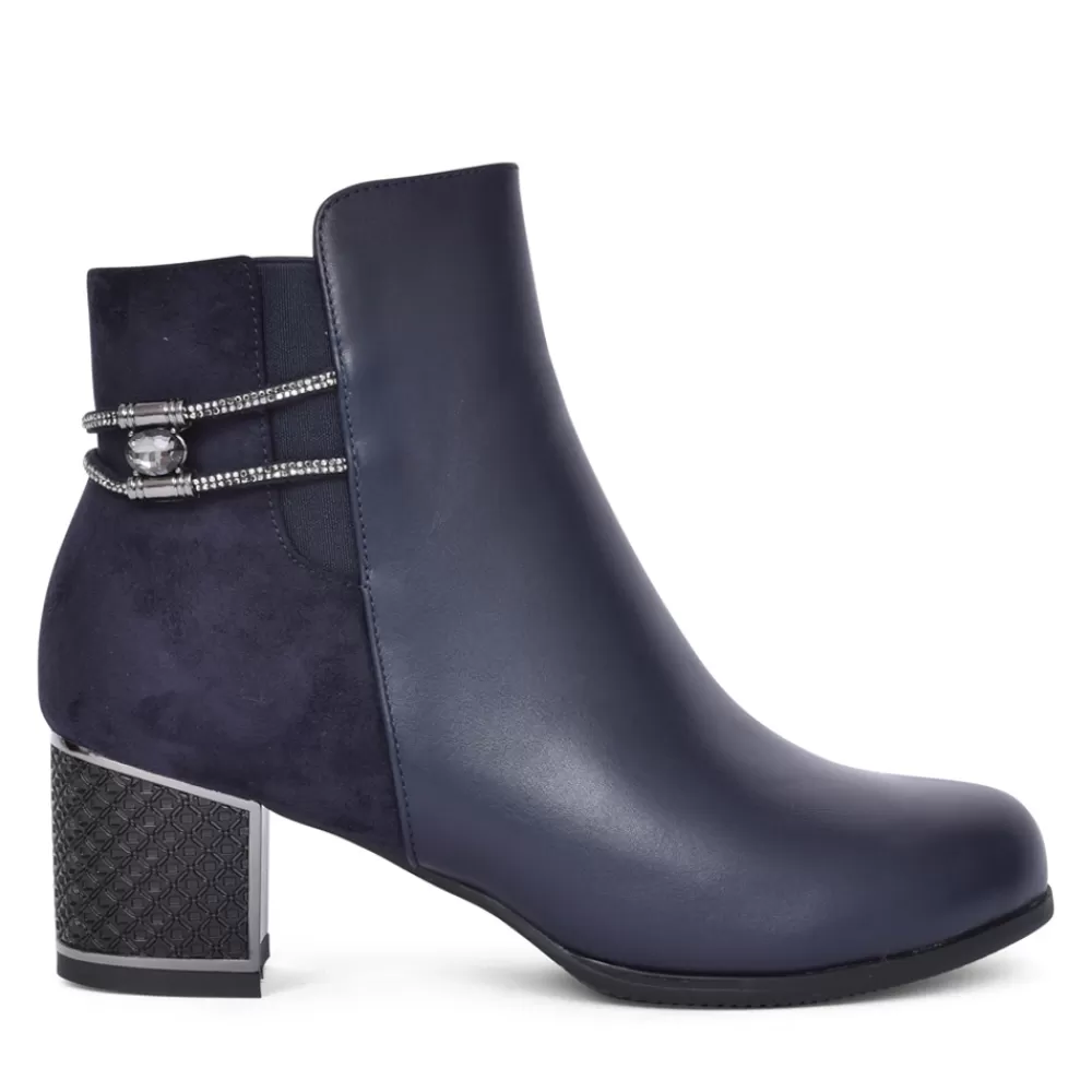 Ladies REDZ Ladies F3925 Block Heel Ankle Boot In Navy