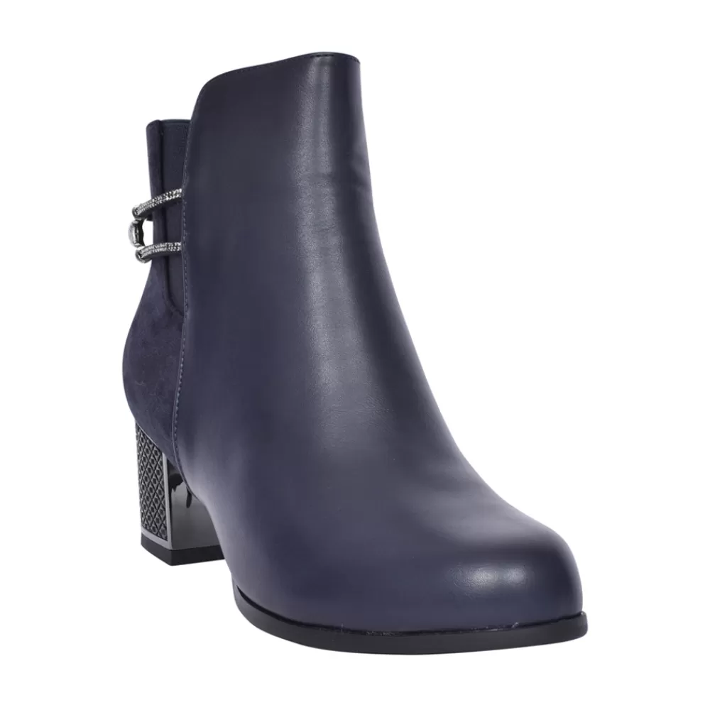 Ladies REDZ Ladies F3925 Block Heel Ankle Boot In Navy