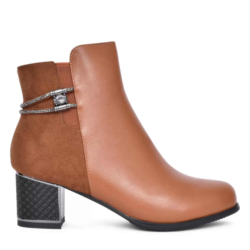 Ladies REDZ Ladies F3925 Block Heel Ankle Boot In Tan