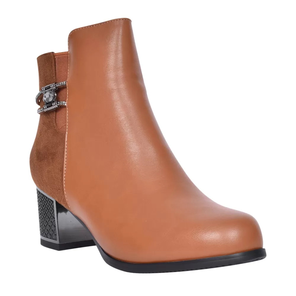 Ladies REDZ Ladies F3925 Block Heel Ankle Boot In Tan