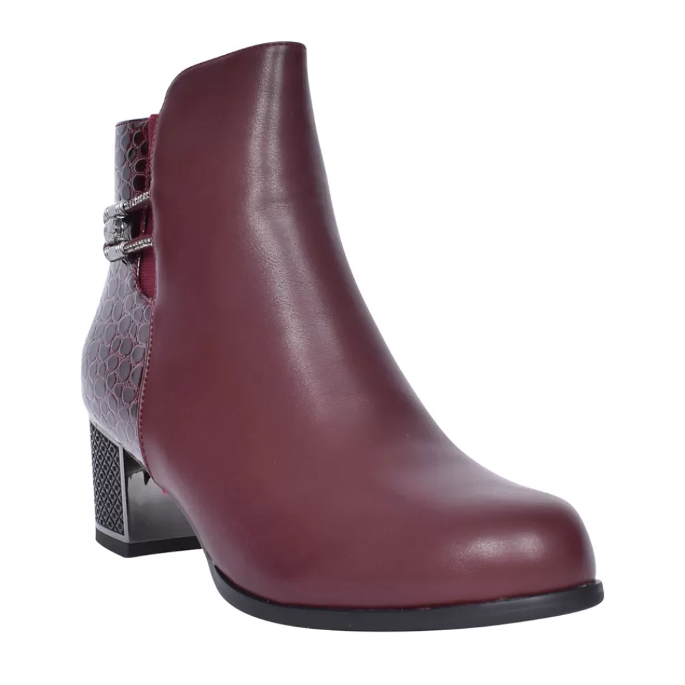 Ladies REDZ Ladies F3925 Block Heel Ankle Boot In Wine