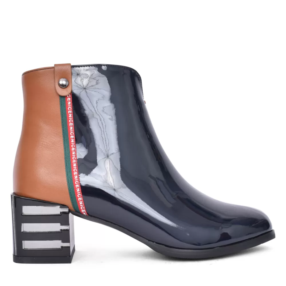 Ladies REDZ Ladies F888 Block Heel Ankle Boot In Navy