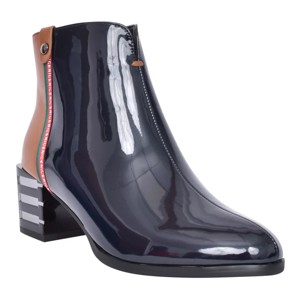 Ladies REDZ Ladies F888 Block Heel Ankle Boot In Navy