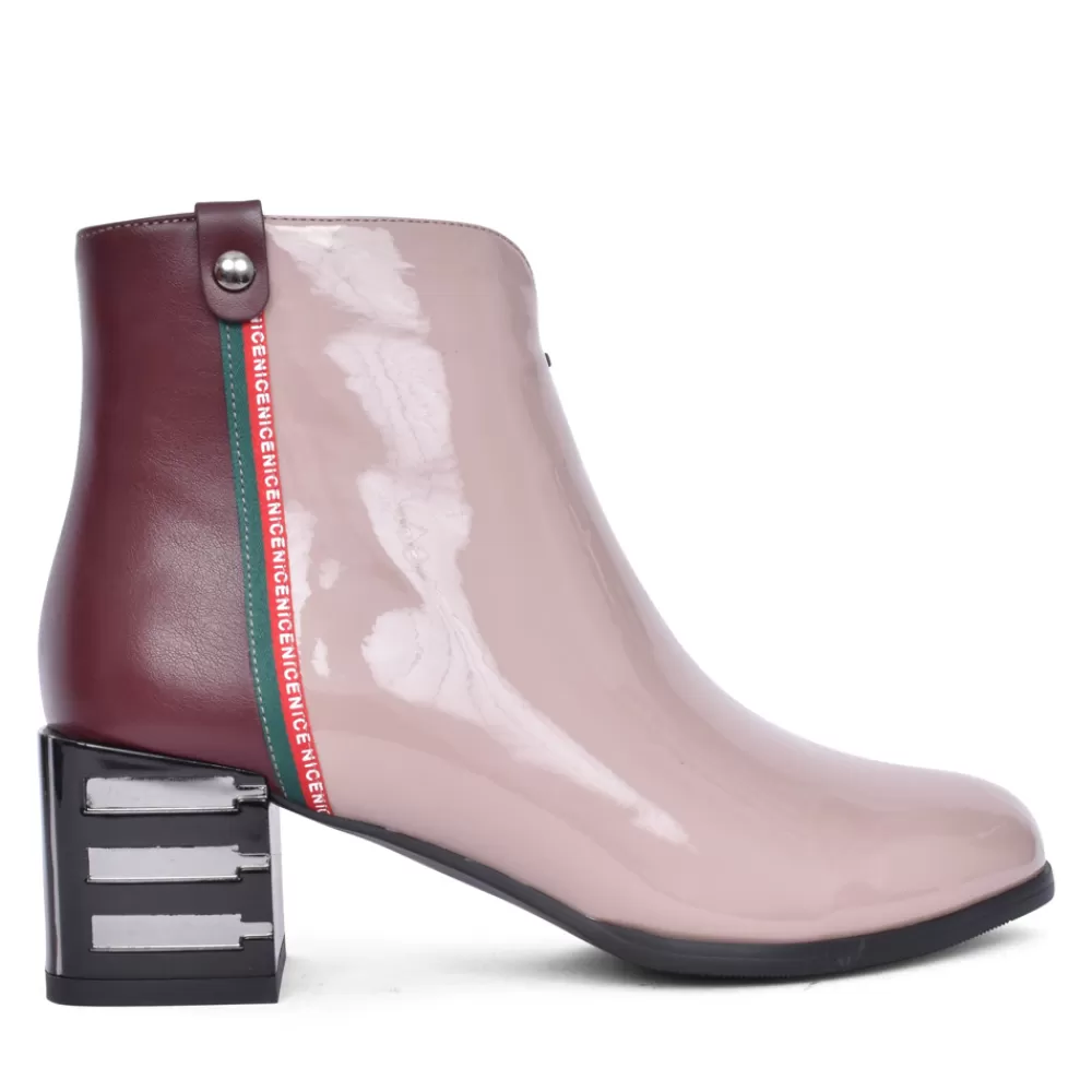 Ladies REDZ Ladies F888 Block Heel Ankle Boot In Taupe