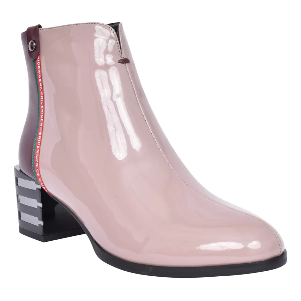 Ladies REDZ Ladies F888 Block Heel Ankle Boot In Taupe