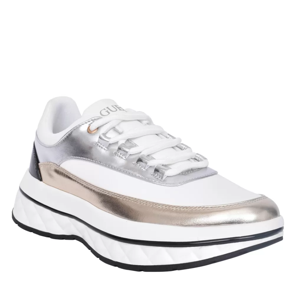 Ladies GUESS Ladies Fl8Kyr Kyra Laced Trainer In Gold
