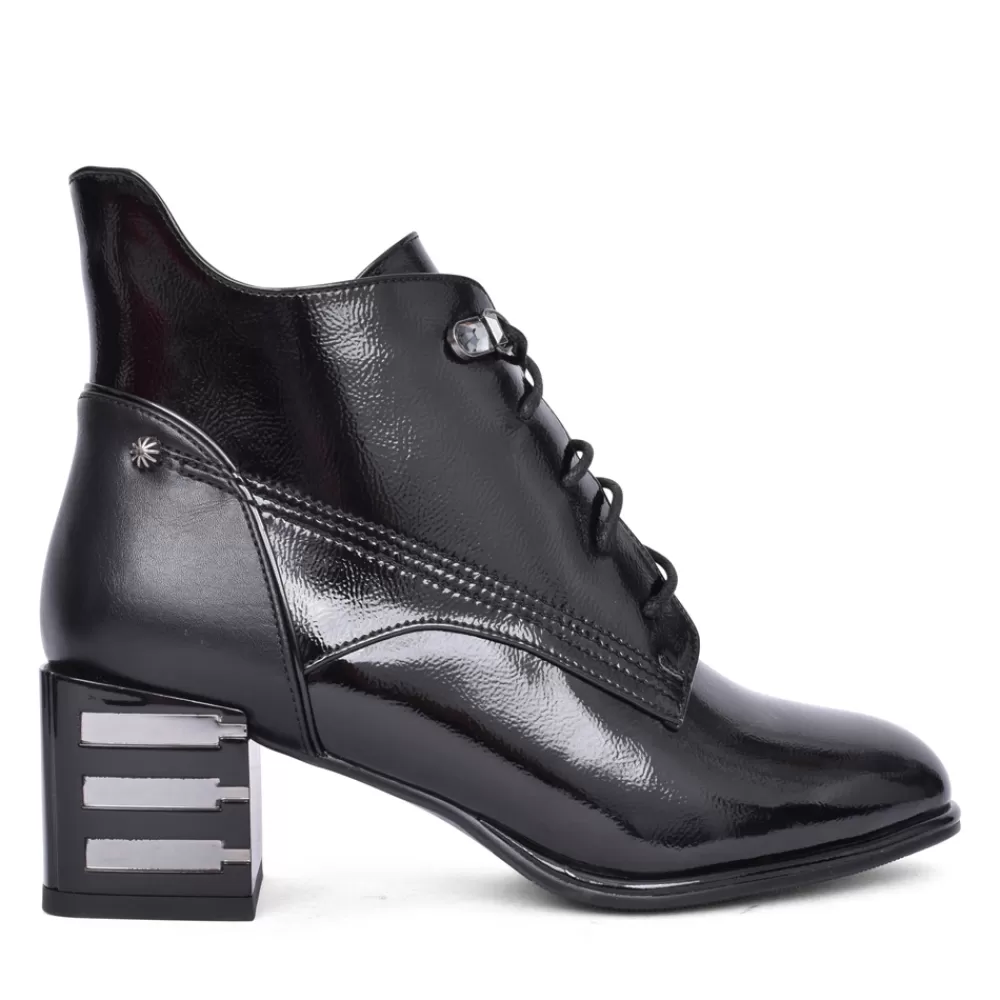 Ladies REDZ Ladies H1002 Block Heel Ankle Boot In Black