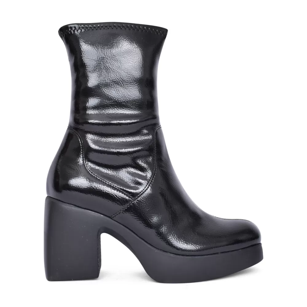 Ladies WONDERS Ladies H-4942 Block Heel Calf Boot In Black